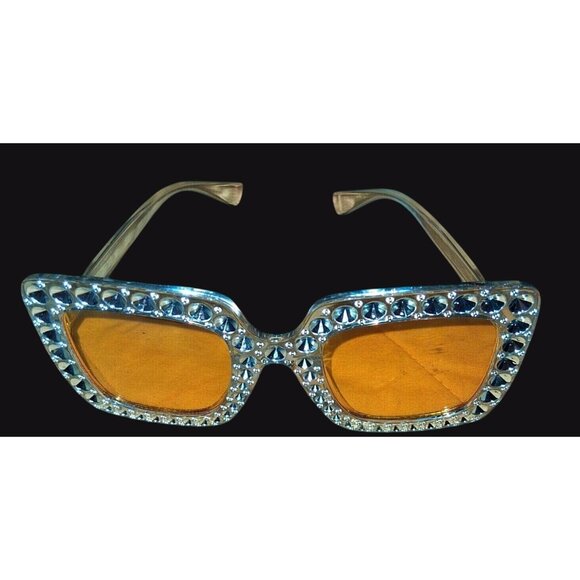Vintage Bling Oversized Square Sunglasses Yellow Lenses eccentric - Picture 1 of 7